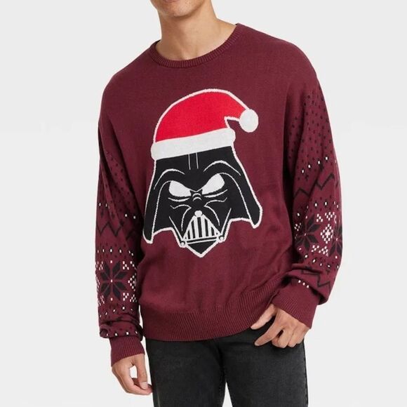 Darth Vader Christmas Sweater NWT Sz S Maroon Holiday Disney 100 Crewneck Unisex - Picture 1 of 9